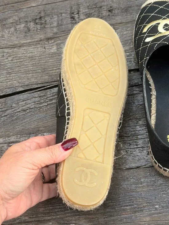 Chanel Espadrilles sz 41 Runs Small More like a 9 Black and Tan Cross Stitch - Picture 14 of 16